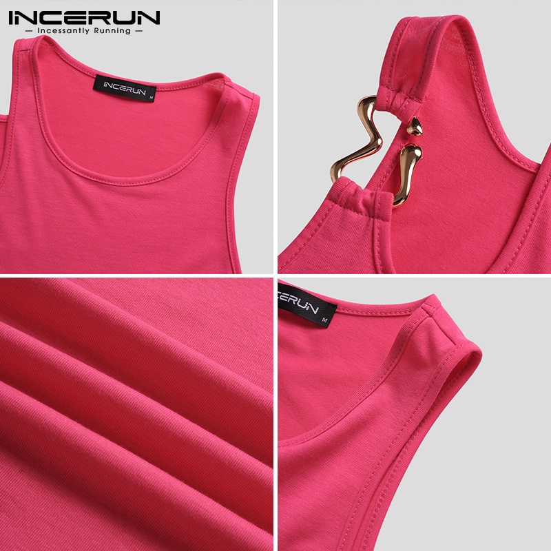 Áo tank top INCERUN màu trơn cổ tròn khoét lỗ không tay giải trí mùa hè cho nam