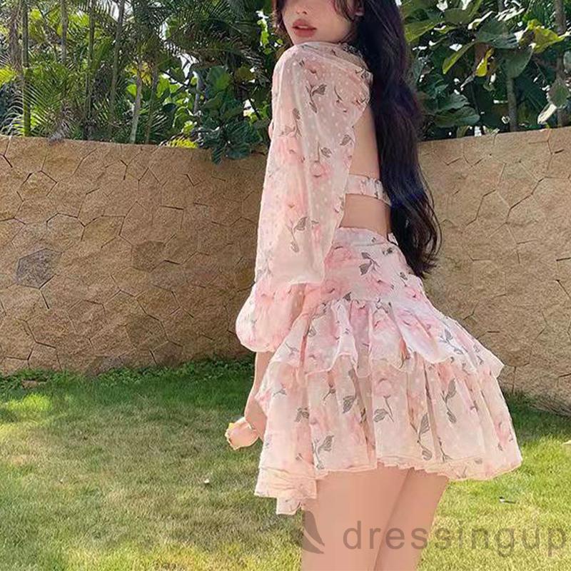 Bộ Trang Phục 2 Mảnh Gồm Áo Lửng Cổ Chữ V Sâu Và Chân Váy Ngắn In Họa Tiết Hoa Thời Trang Mùa Hè Cho Nữ