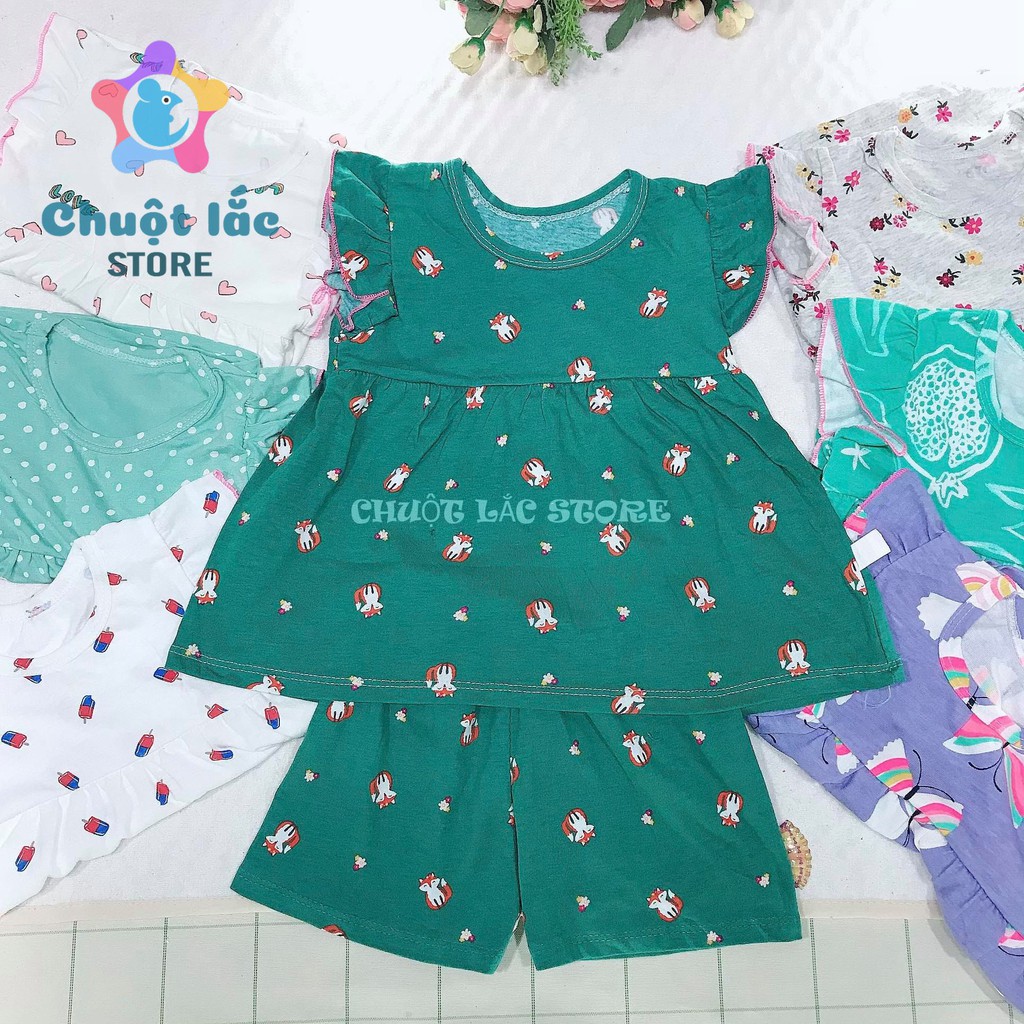 Combo 2 bộ quần áo bé gái cotton xuất dư kiểu babydoll cho bé từ 8kg đến 18kg( màu ngẫu nhiên)