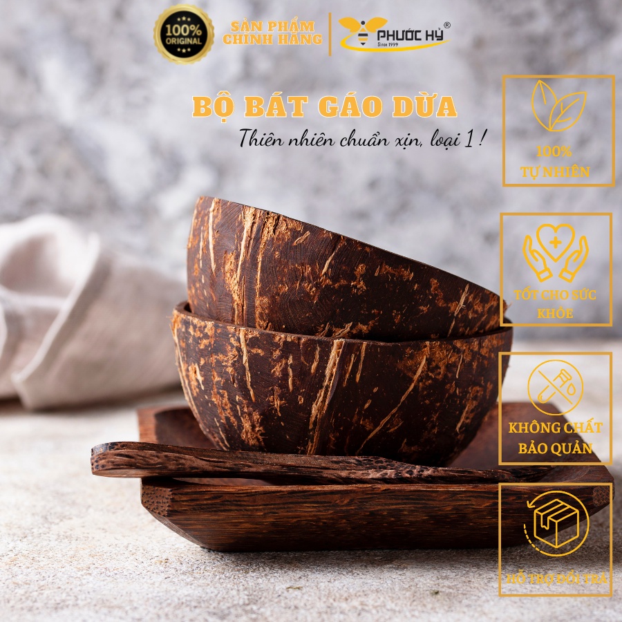 Chén gáo dừa (Bát gáo dừa) được làm từ 100% gáo dừa tự nhiên tại Bến Tre