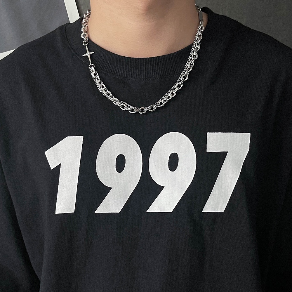 Vòng cổ Hai Lớp Mặt Chữ Thập Phong Cách hip hop Cho Nam