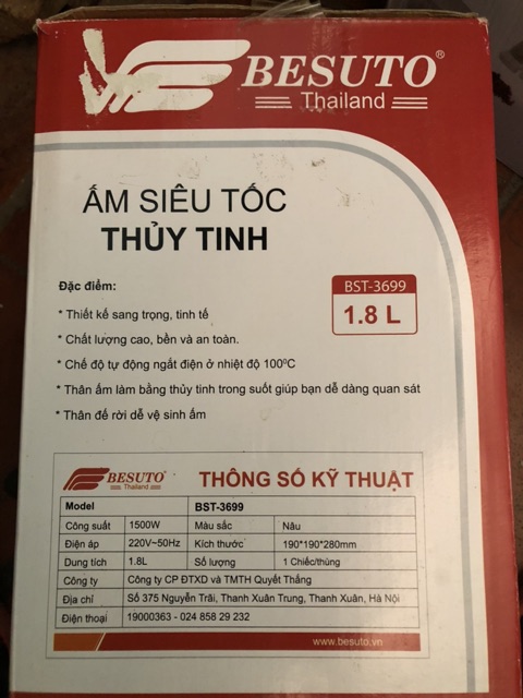 Ấm siêu tốc thủy tinh BESUTO