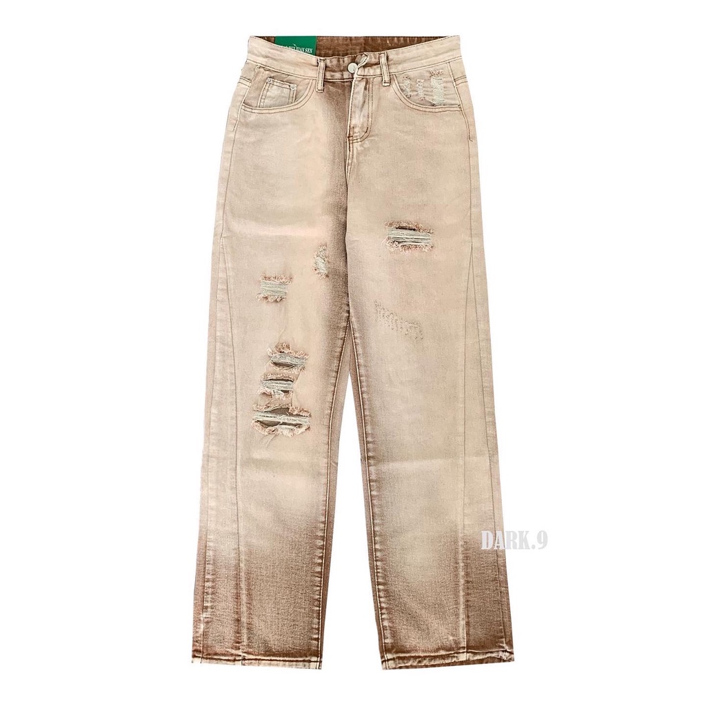 Quần Jeans Nâu rách nam nữ unisex QB1011