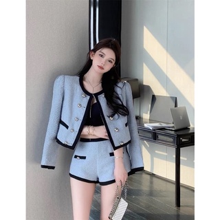 Set áo khoác dạ tweed kèm quần đùi tiểu thư sang chảnh