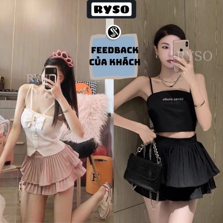 Chân Váy Tầng Xếp Ly Xòe Dáng Ngắn 2 Tầng Lưng Cạp Cao Kèm video sp + Ảnh