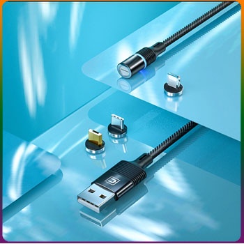 Cáp sạc nam châm đầu IP- micro USB-typeC. Đầu sạc từ hút nam châm xoay 360 độ dây dù,có LED cao cấp