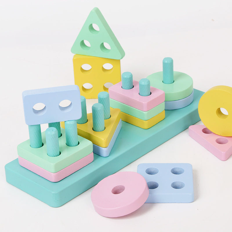 Macaron color, wooden blocks for kids aged 1-3, Montessori geometric toys