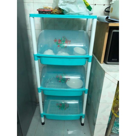 Kệ chén dĩa có nắp nhựa Hiệp Thành 3 tầng có thể tháo lắp 49 cm x 37cm x 1,13 m (Dài x Rộng x Cao)
