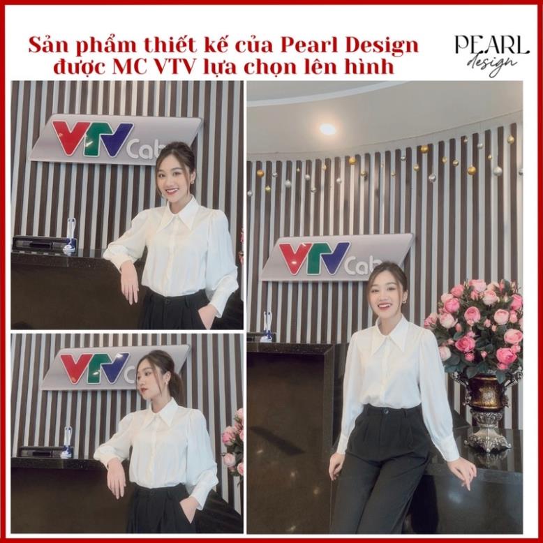 Áo sơ mi trắng nữ công sở basic lụa đẹp bồng cổ đức cao cấp Pearl Design 052105 -K(&1 !
