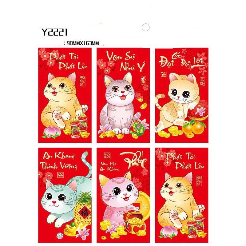 Combo 6 Bao Lì Xì Tết 2023 Lì Xì Mèo Ép Nổi Ánh Kim Lì Xì Tết Quý Mão Cao Cấp Sang Trọng