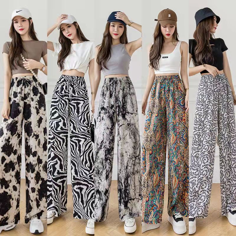 Tranh mực mỏng buộc màu quần âu ống rộng, ống suông thẳng quần dài phong cách dân tộc Hoa phượng