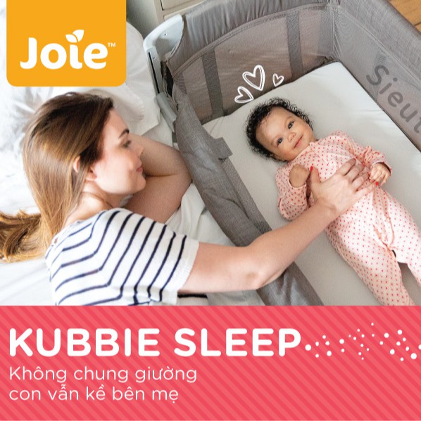 Giường cũi trẻ em Joie Kubbie Sleep Foggy Gray cho trẻ sơ sinh, kết cấu vững chắc, đệm lót êm ái giúp bé ngủ ngon