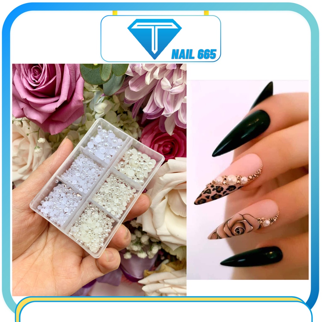Charm ngọc trai nửa gắn móng trang trí nail cao cấp