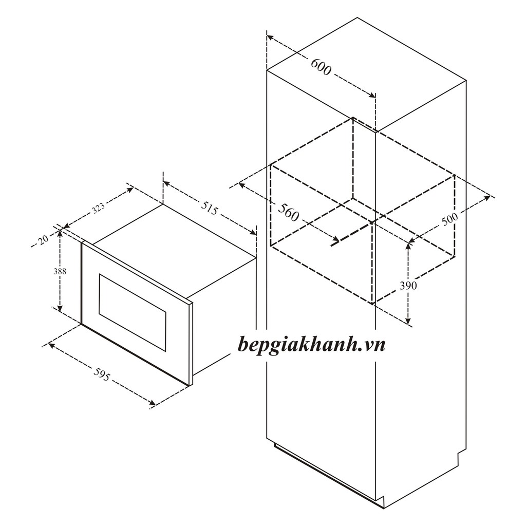 Lò vi sóng kết hợp nướng lắp âm tủ Malloca MW-820B sản xuất Trung Quốc