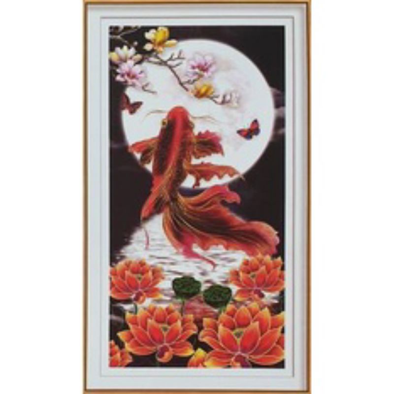 Tranh thêu chữ thập Cá Chép hóa Rồng LV3535(43x75cm)