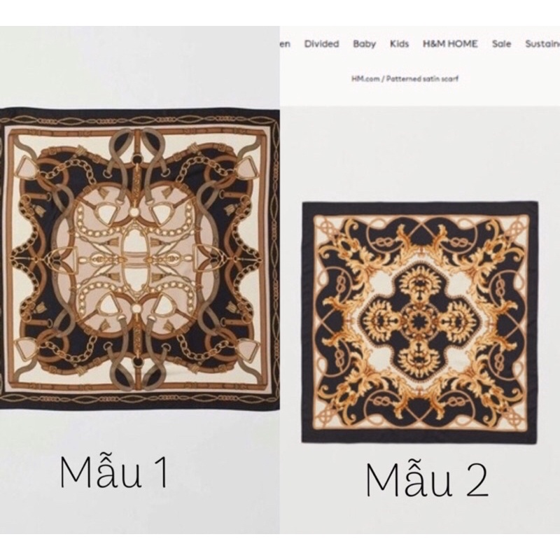 Khăn lụa H/M hàng xuất hoạ tiết luxuary  80x80cm on web 79Rmb