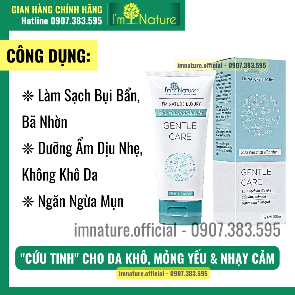 Sữa Rửa Mặt Dịu Nhẹ Cho Da Nhạy Cảm Gentle Care - Cấp Ẩm Dưỡng Sáng Da I'm Nature 100ml