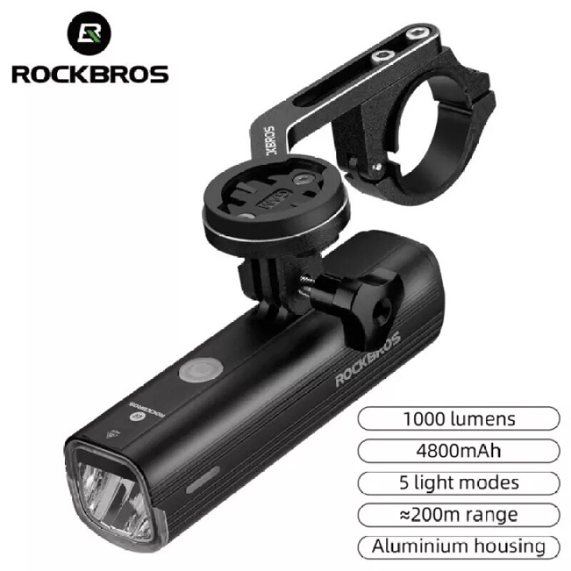 Đèn LED gắn phía trước xe đạp chống thấm nước 1000 lumen ROCKBROS có thể sạc lại bằng nhôm với giá đỡ đa năng có bán lẻ
