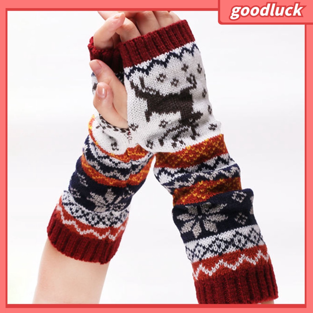 1 Đôi Găng Tay Dệt Kim Dày Giữ Ấm Cánh Tay Họa Tiết Bông Tuyết Tuần Lộc Giáng Sinh Thời Trang Thu Đông Cho Nữ