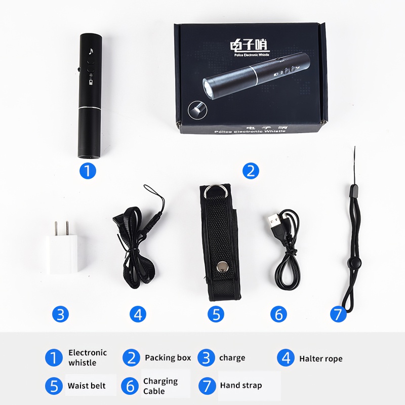 Còi Điện Tử 2 Tông Âm Thanh Lớn Có Đèn Pin Sạc USB