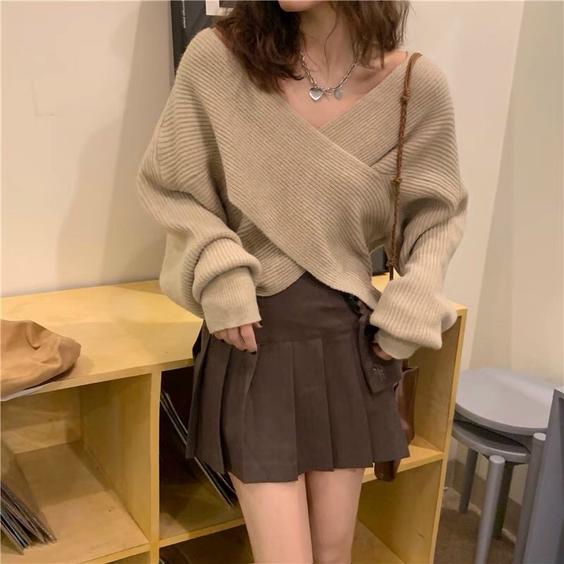 Áo Len Chéo Ngực chất len dày mặc được trễ vai