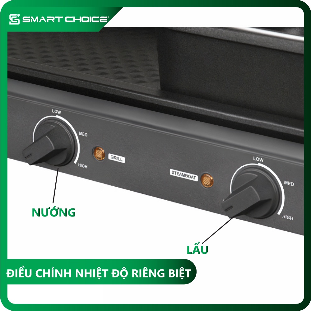 Bếp Nướng Lẩu 2 in 1 SMARTCHOICE Nồi Lẩu Nướng Đa Năng Chống Dính SCG-LN001