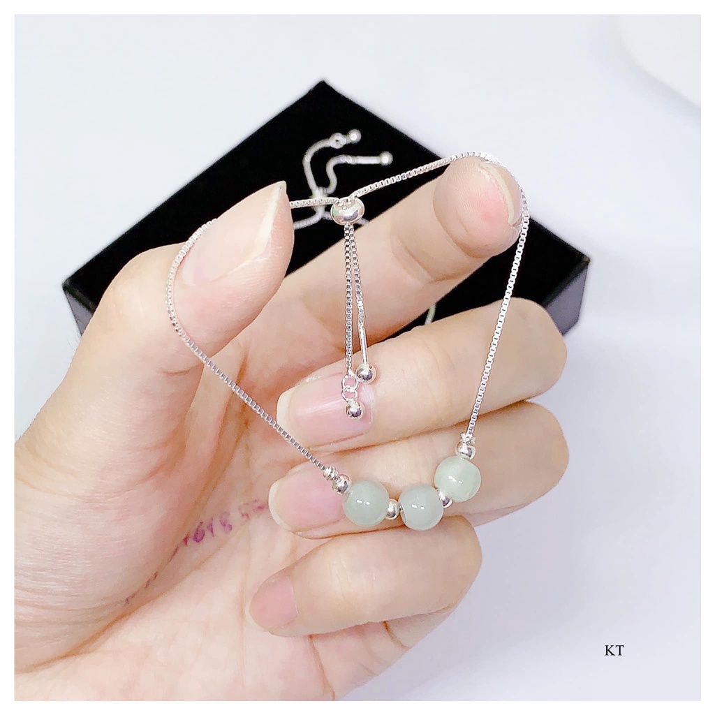 Lắc tay bạc dây rút tự chỉnh xỏ đá