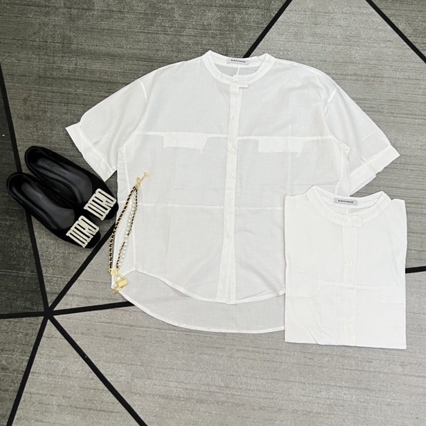 [SALE] Áo sơ mi trắng cổ tàu tay ngắn dáng Basic
