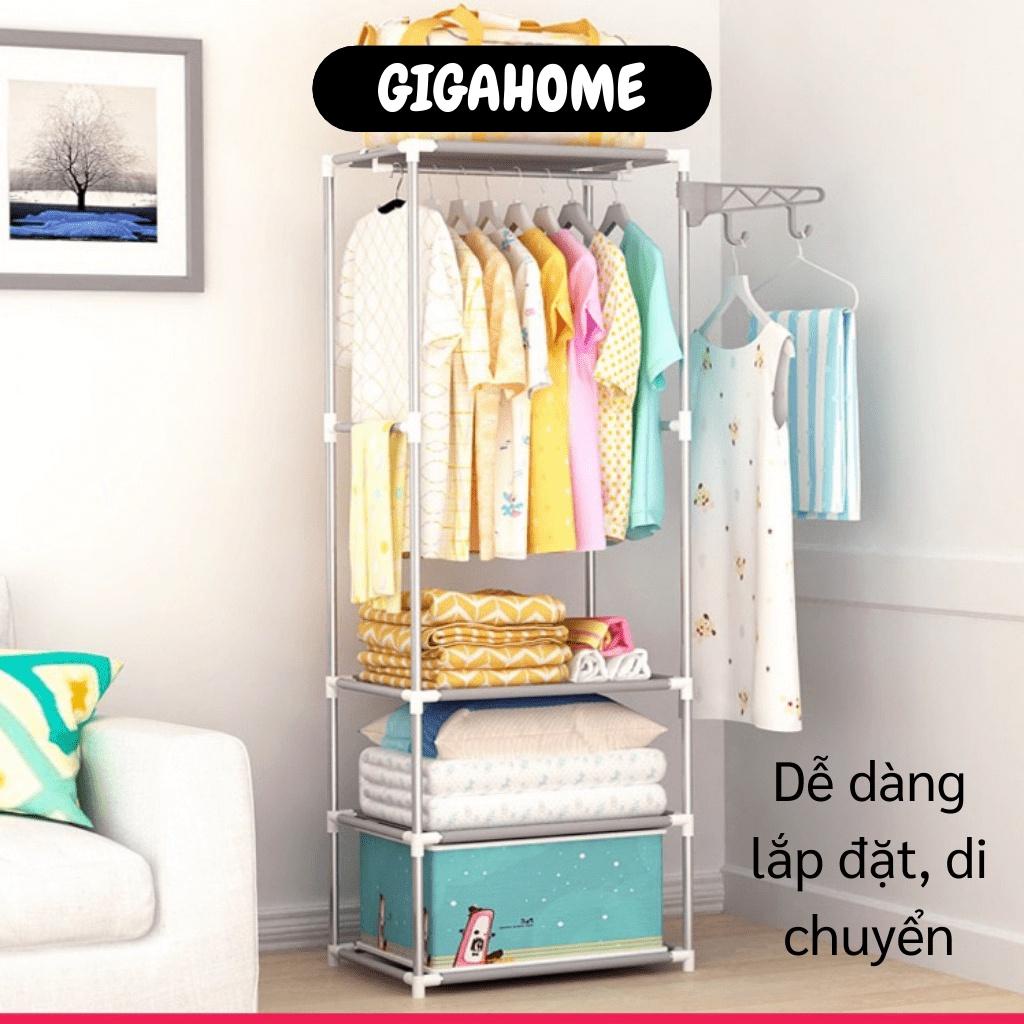 Giá Treo Quần Áo GIGAHOME Kệ Chữ H 4 Tầng, 3 Ngăn Để Đồ Và Treo Quần Áo, Có Móc Bên Cạnh 9571