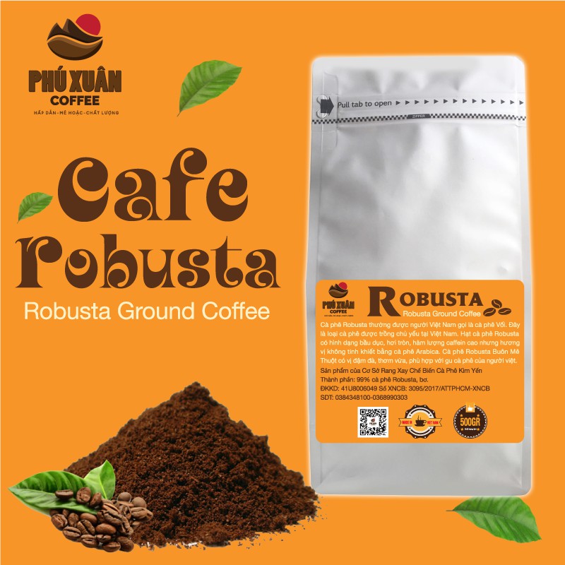 COMBO 1 Kg (2 gói) cà phê Robusta Buôn Ma Thuột Phú Xuân Coffee - Cafe bột rang xay pha phin gu đậm đắng