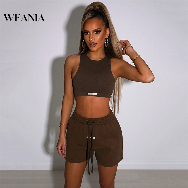 Set Áo Croptop Cotton + Quần Short Lưng Cao Rút Dây Cho Nữ