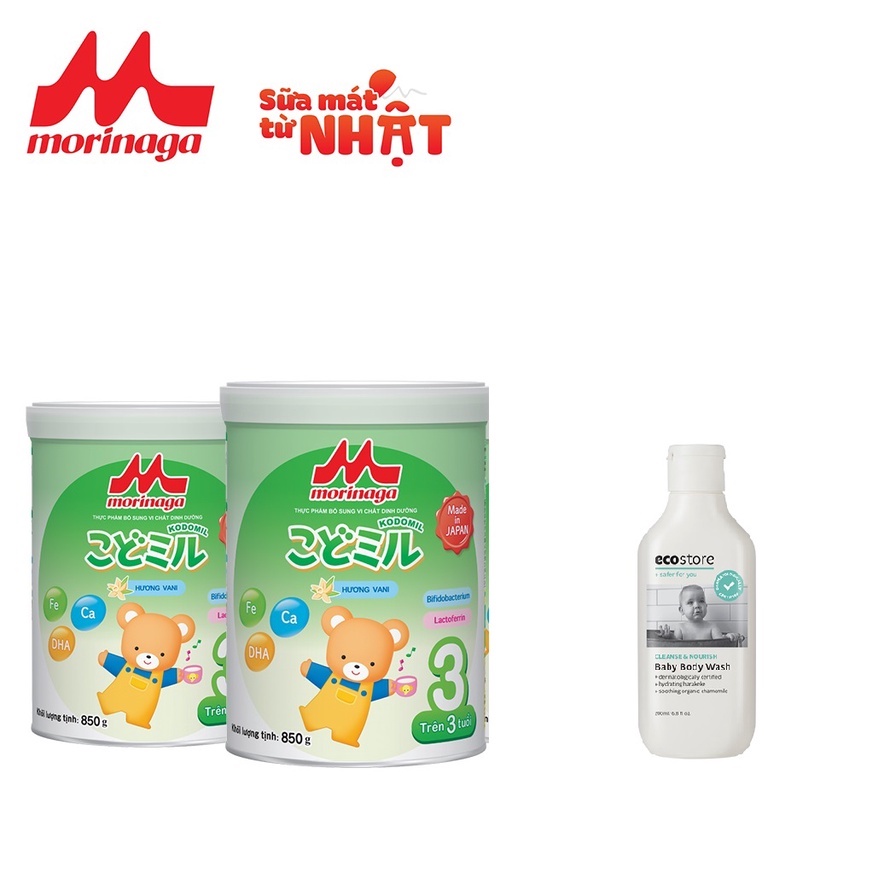 [Tặng sữa tắm cho bé Ecostore] Combo 2 hộp sữa số 3 Morinaga Kodomil 850gr hàng nguyên đai, nguyên tem chính hãng