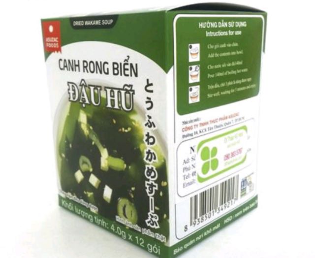 Canh rong biển Đậu hũ ASUZAC Nhật Bản thùng/12 hộp/120 gói (ăn chay được)