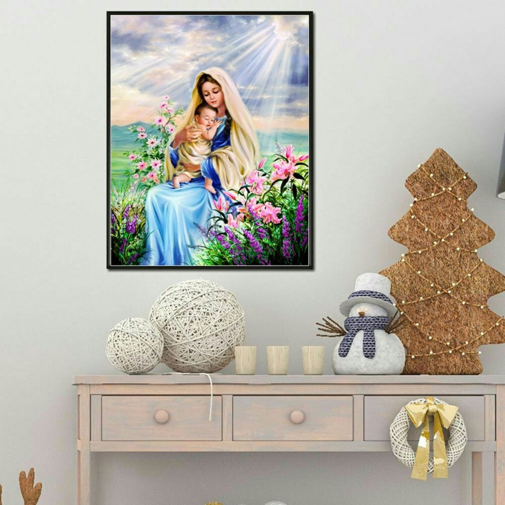 Tranh đính đá, Tranh thêu chữ thập Đức mẹ bồng Chúa VS146, LV3334 - tự thêu, tự đính