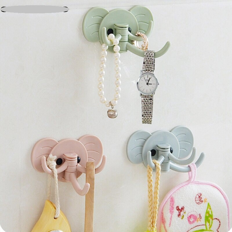 Móc treo đồ đa năng dán tường, móc treo đồ 3 chạc hình con voi chịu lực tốt ( giao màu ngẫu nhiên)