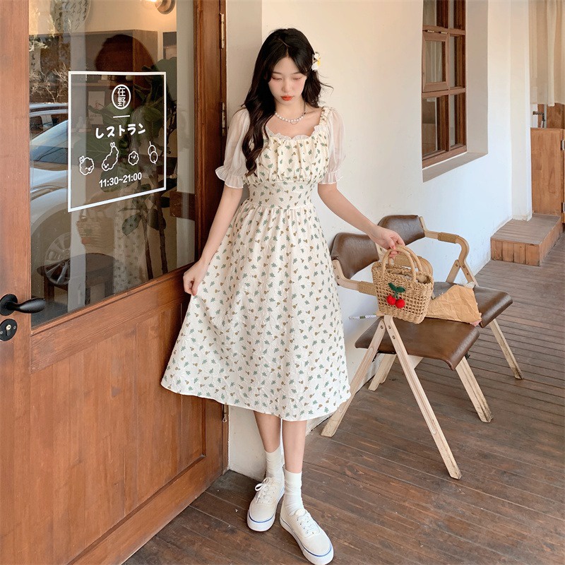 Đầm chiffon nữ ZHELIHANGFEI dáng dài họa tiết hoa xinh xắn