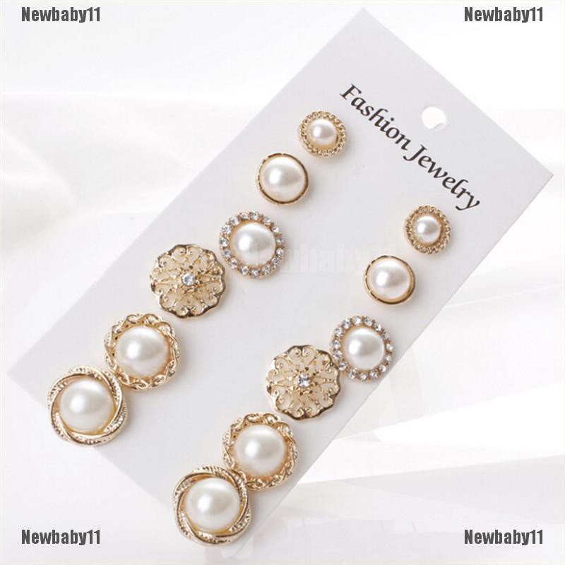 [ Mã 11FASHIONSALE1 giảm 10K đơn 50K ] Bộ 6 đôi bông tai đính hạt ngọc trai nhân tạo kiểu dáng thanh lịch cho nữ