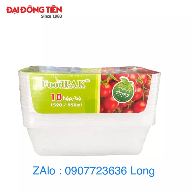 Combo 10 hộp nhựa siêu mỏng có nắp 950ml Đại Đồng Tiến L520