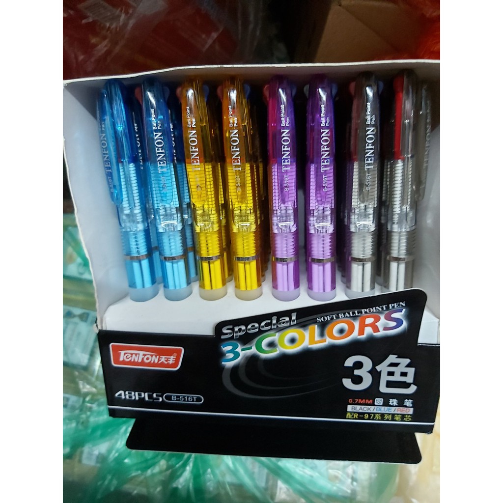 SỈ 1 HỘP 48 CHIẾC BÚT BI 3 MÀU, 3 NGÒI LOẠI ĐẸP