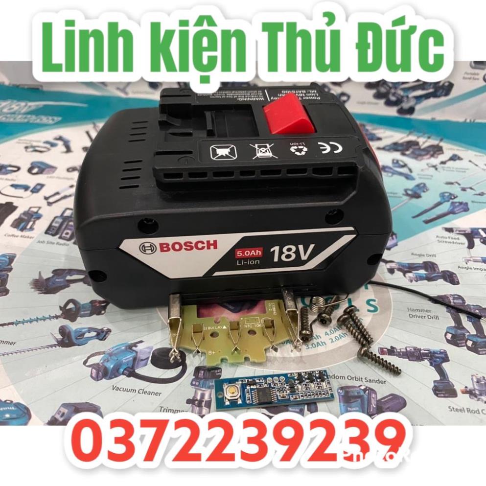 Lktd BN. Vỏ mạch Bosch 18V Li-ion 2 hàng cell, Led báo pin, nhận sạc zin.