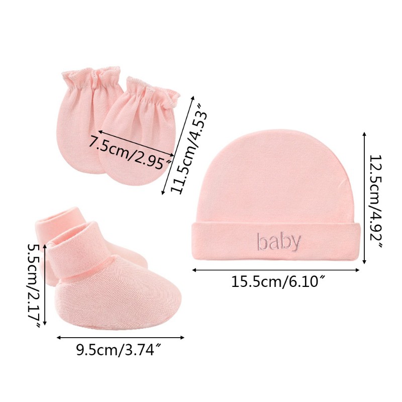 Bộ găng tay + nón + vỏ gối Cotton chống trầy cho bé sơ sinh