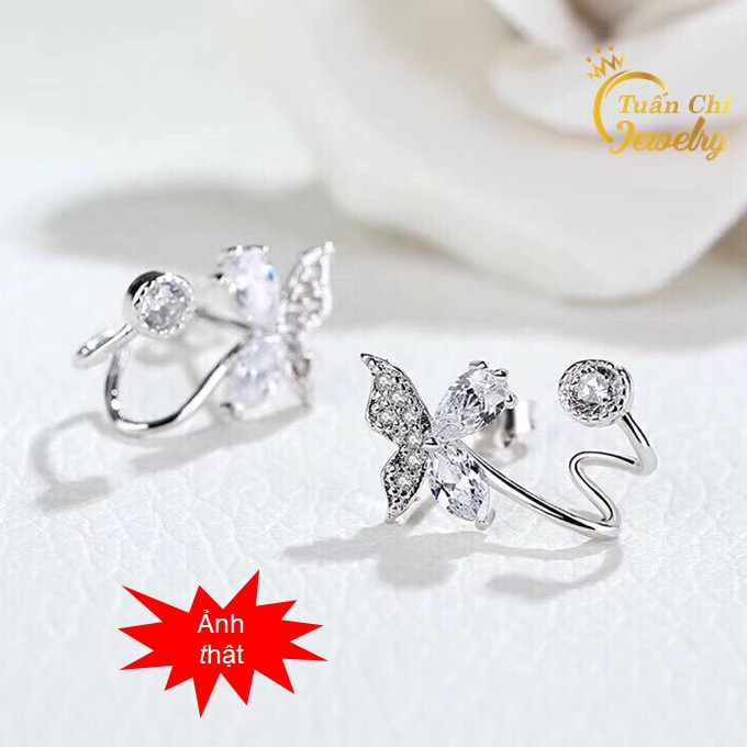 Bông Tai Bạc ⚡BẠC ĐẸP⚡ Khuyên Tai Bạc Đẹp Kiểu Dáng Bướm Kẹp Vành Cá Tính Gắn Đá Nổi Bật