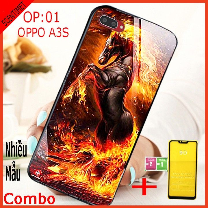 COMBO ốp lưng OPPO A3S (combo 1 ốp lưng kính 3D siêu sang và 1 kính cường lực FULL màn hình ) 5centimet