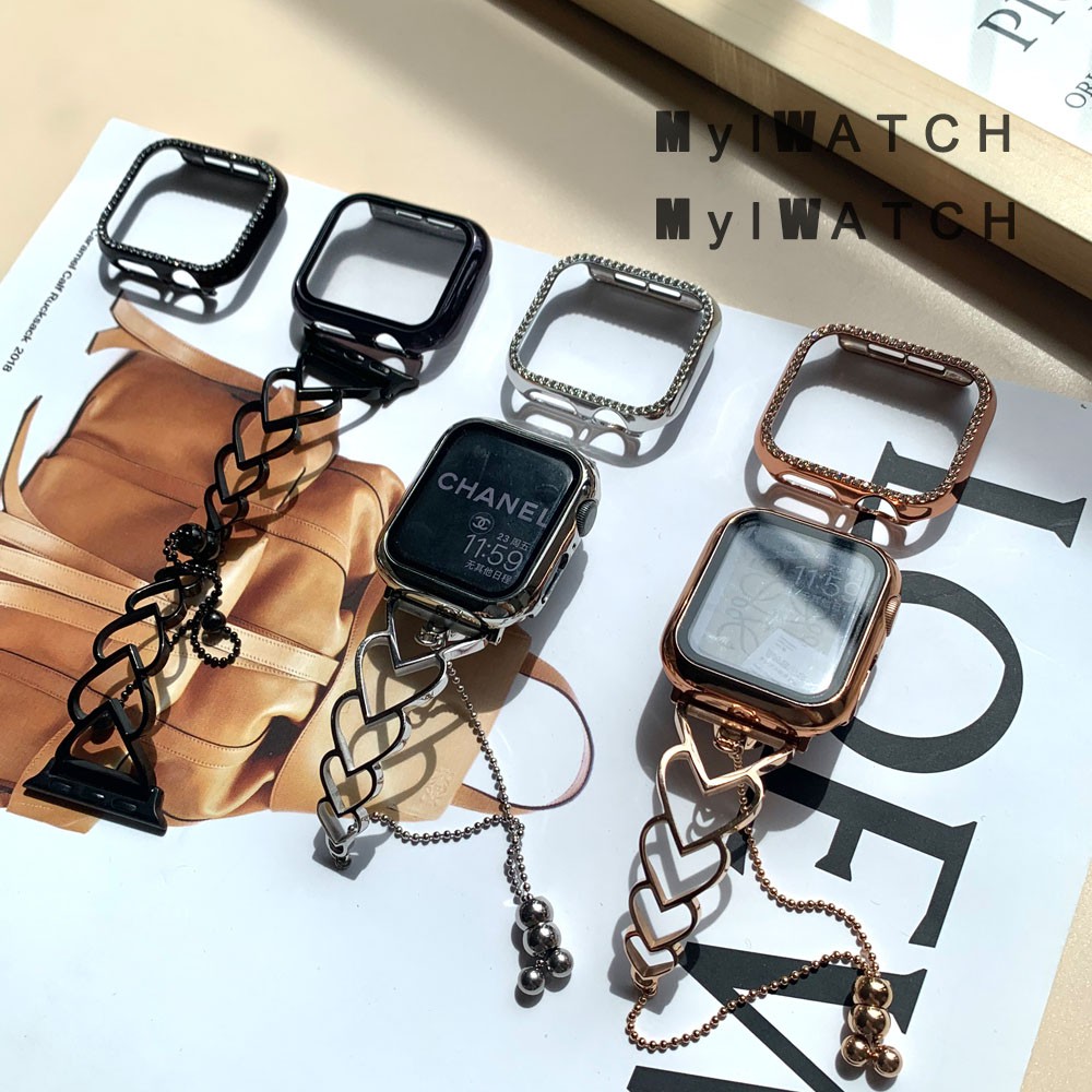 Dây đeo bằng thép không gỉ đính đá lấp lánh thích hợp cho đồng hồ Iphone Iwatch Series 4 3 2 1 38/40/42/44mm