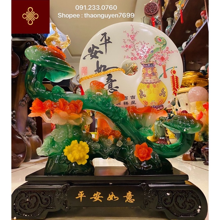 Tượng Gậy Như Ý đồng điếu ngọc tài phú hoa mẫu đơn phong thuỷ cỡ đại
