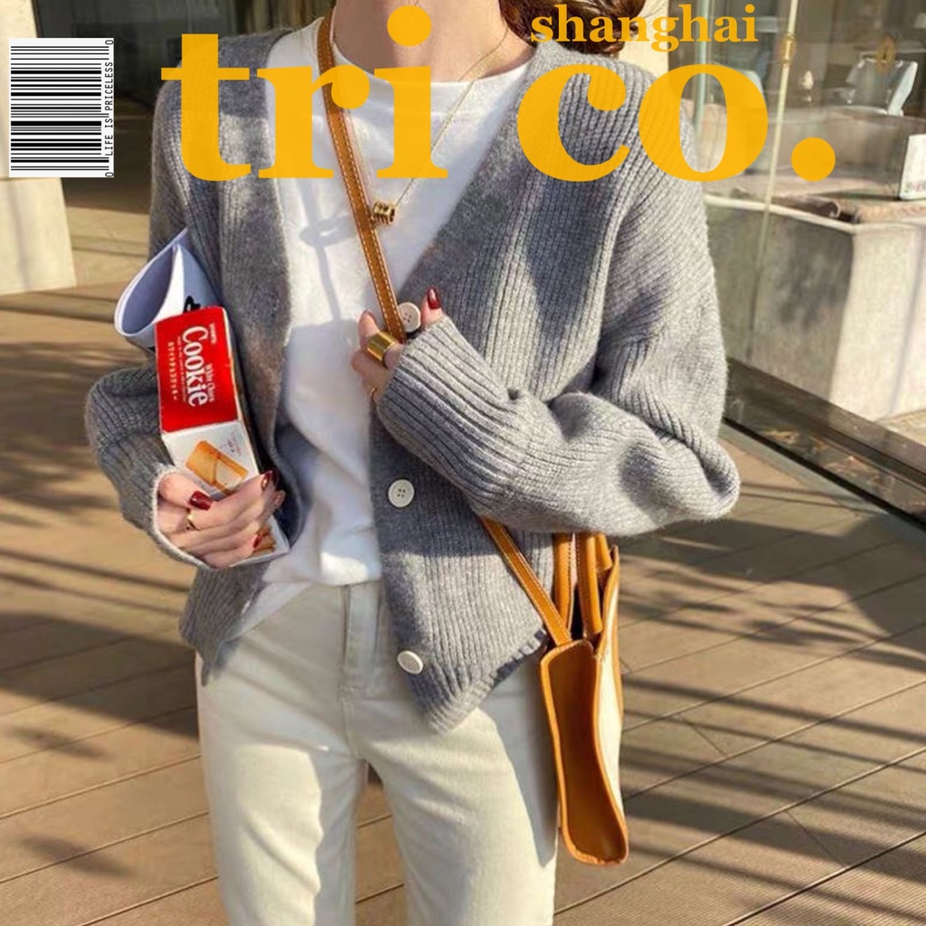 Áo khoác cardigan thời trang nữ tính tay dài cổ chữ V