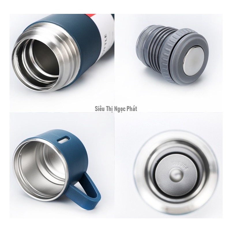 Bình Giữ Nhiệt Inox 304_500ML_Kèm2 Cốc_Sang Trọng_[Tặng kèm móc khóa dễ thương]