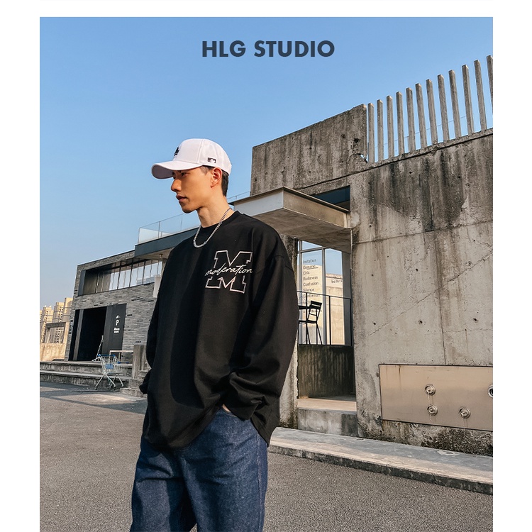 Áo nỉ cổ tròn HLG AMOBIT phong cách đường phố rộng rãi, thời trang trẻ trung năng động