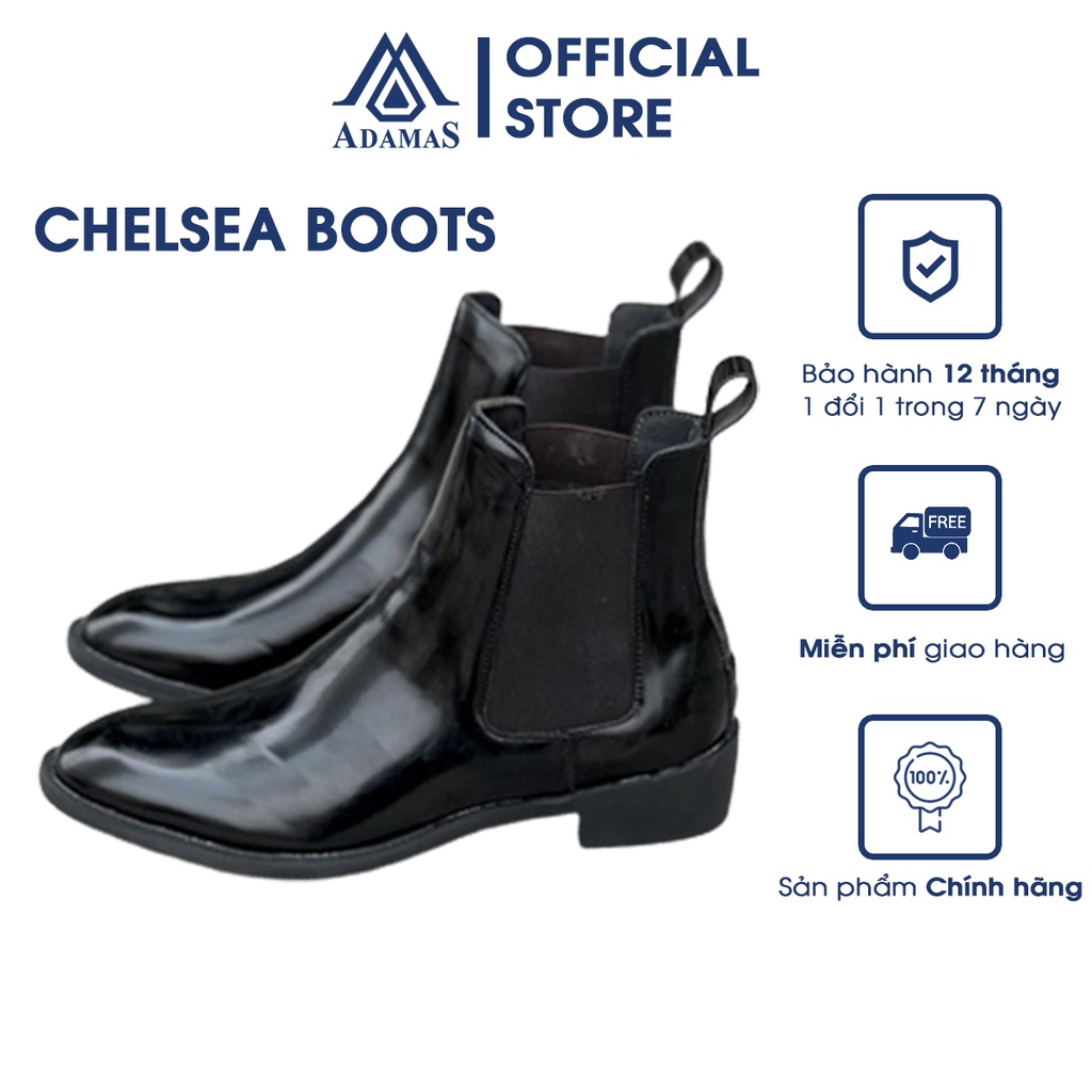Giày Chelsea Boots nam da bò bóng màu đen, Boot nam da bò bóng đế cao su đúc cao 4cm size 38-43 phối đồ cùng Skiny Jean