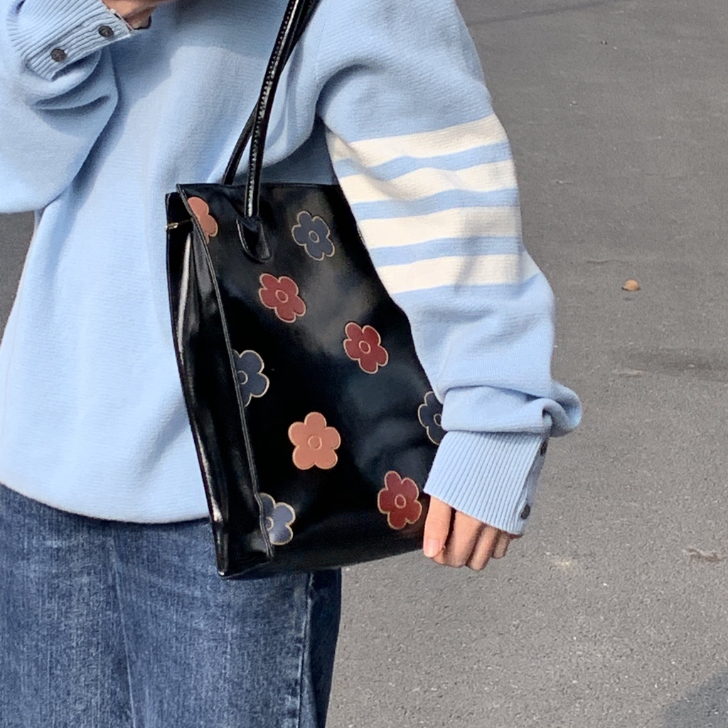 Túi Xách Da Bóng Họa Tiết Hoa Phong Cách Retro Hàn Quốc